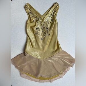 Ice Skating Dress | Gold Sparkle Beaded Embellished with Flowy Skirt Size 5T
